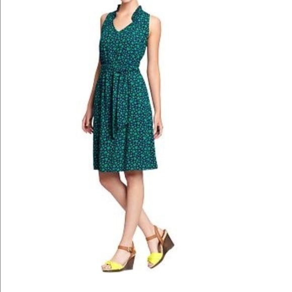 Old Navy XS Ruffled Heart Print Dress Green Navy - Picture 1 of 5